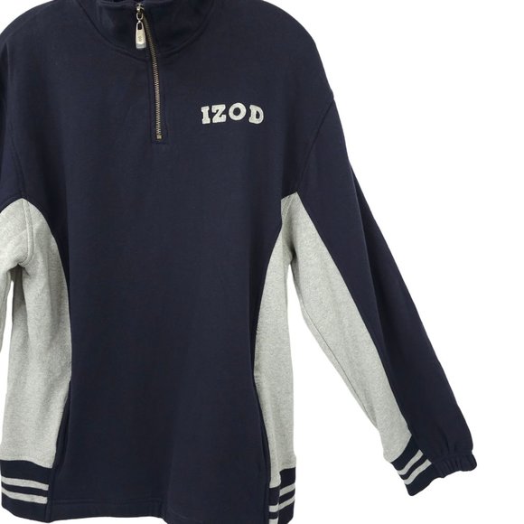 Izod Jeans Quarter Zip Pullover Sweatshirt Top Boys 14/16 Navy Blue Gray NEW - Picture 12 of 16
